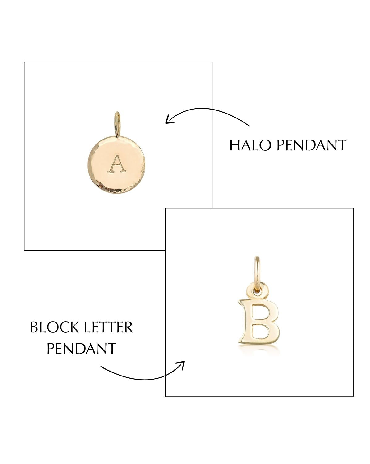 Halo &amp; Block Letter Pendants Set