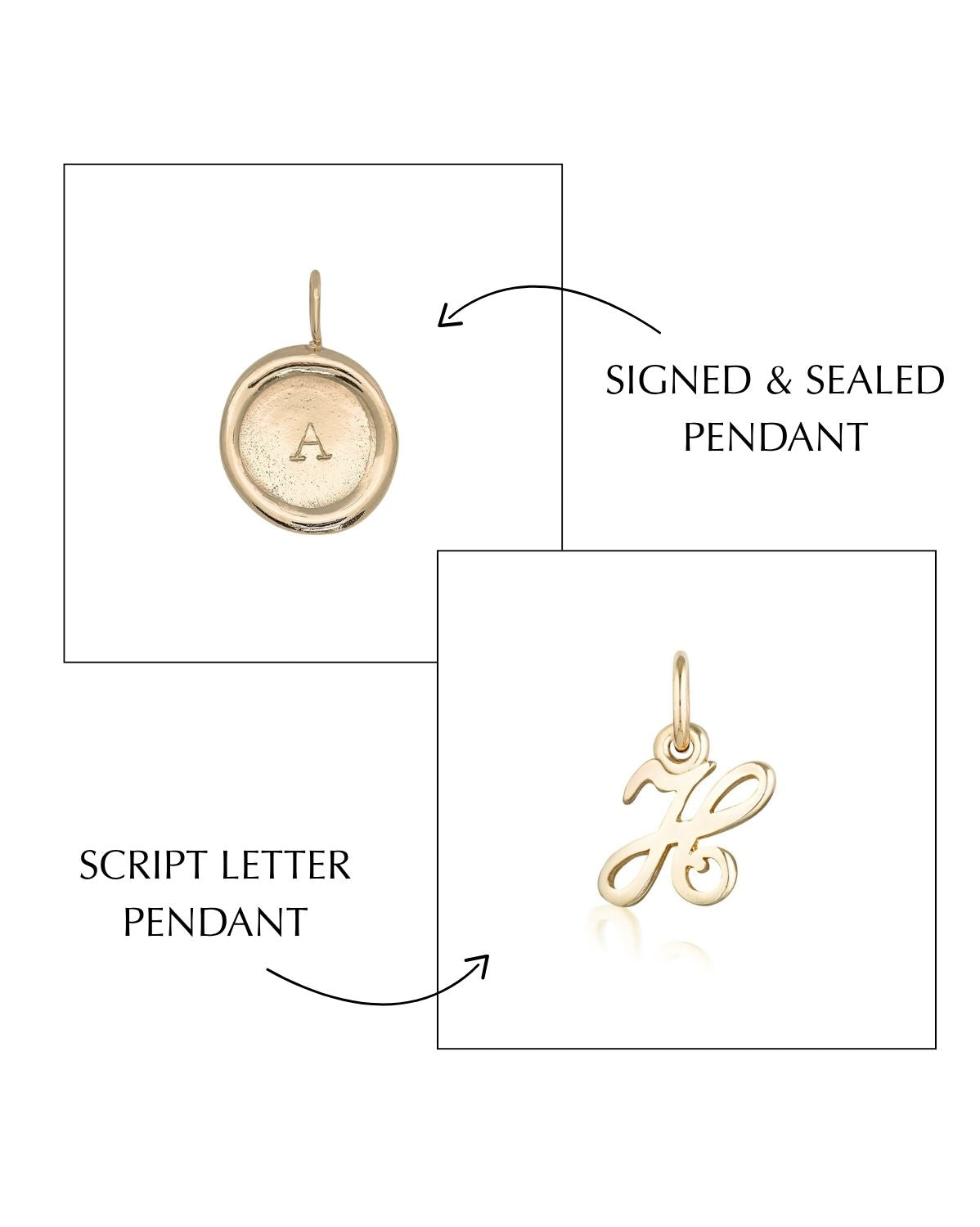 Seal &amp; Script Letter Pendants Set